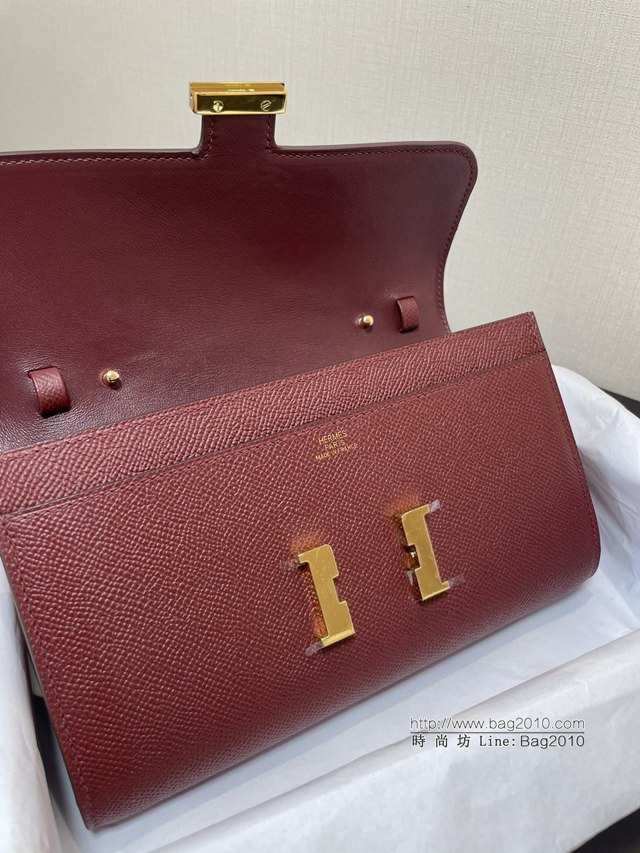 Hermes女士小挎包 愛馬仕Constance康康to go斜挎包 酒紅金扣  tdh2301